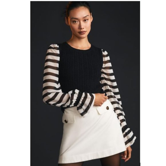 Maeve Black & White Contrast-Sleeve Sweater from Anthropologie–Size X-Small– NWT - Picture 2 of 8